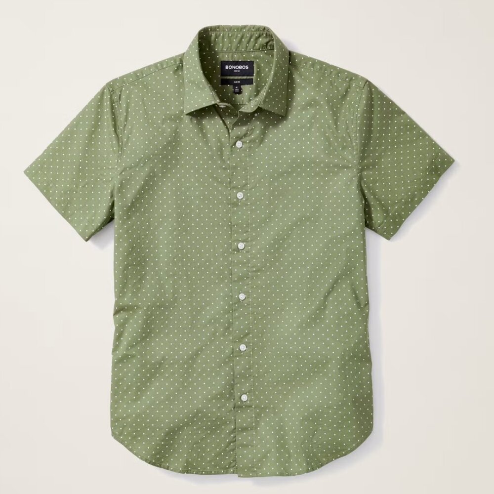 Bonobos - Riviera Short Sleeve Shirt - Olive Dot